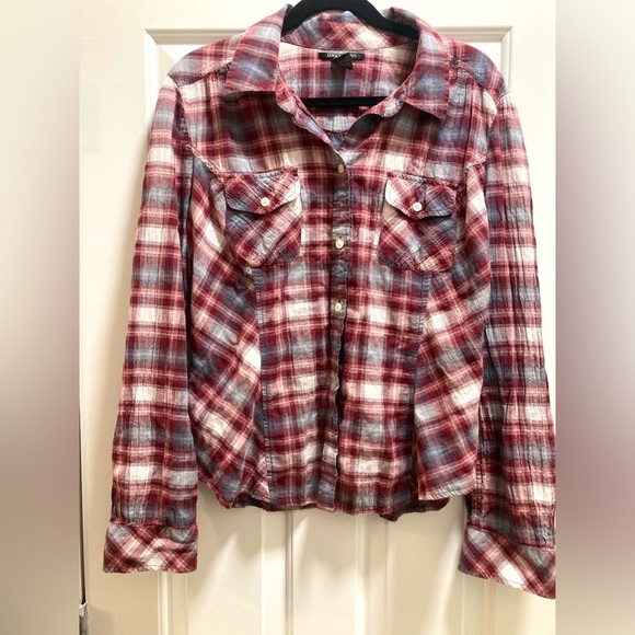 Lucky Brand Women's Plaid Button-Up Shirt Red Long Sleeve country Size XL - Picture 6 of 10
